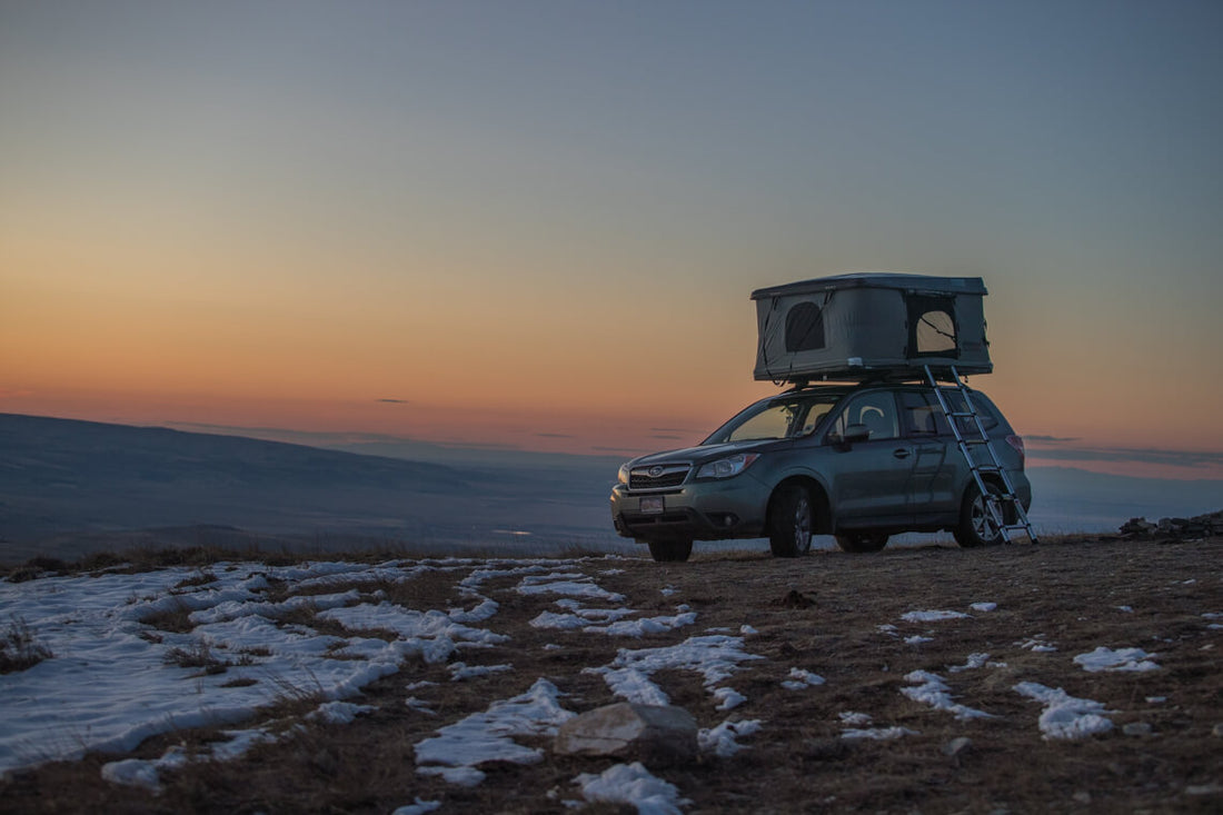 Roofnest Eagle rooftop tent in the mountains of southern Idaho|Roofnest blog cold weather camping in a roofnest|Roofnest blog cold weather camping in a roofnest|Roofnest blog cold weather camping in a roofnest|Roofnest on car in snow